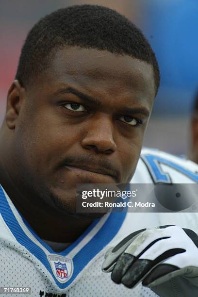 Cory Redding of the Detroit Lions at LP Field playing against the Tennessee Titans on January 2, 2005 in Nashville, Tennessee. The Titans defeated...