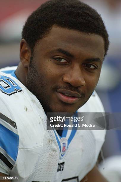 Kalimba Edwards of the Detroit Lions at LP Field playing against the Tennessee Titans on January 2, 2005 in Nashville, Tennessee. The Titans defeated...