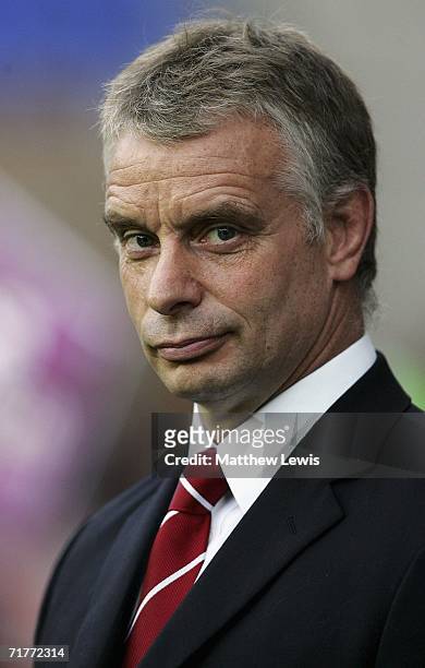 Brian Noble, Coach of Wigan Warriors looks on during the Engage Super League match between Wigan Warriors and Bradford Bulls at the JJB Stadium on...