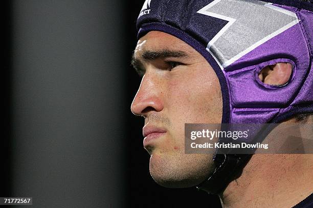 Nathan Friend of the Storm looks on during the round 26 NRL match between the Melbourne Storm and the Manly Warringah Sea Eagles at Olympic Park...