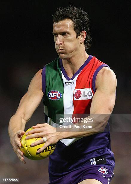 Matthew Carr of the Dockers in action during the round 22 AFL match between the Fremantle Dockers and the Port Adelaide Power at Subiaco Oval...