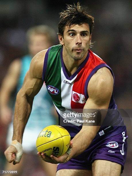 Heath Black of the Dockers in action during the round 22 AFL match between the Fremantle Dockers and the Port Adelaide Power at Subiaco Oval...