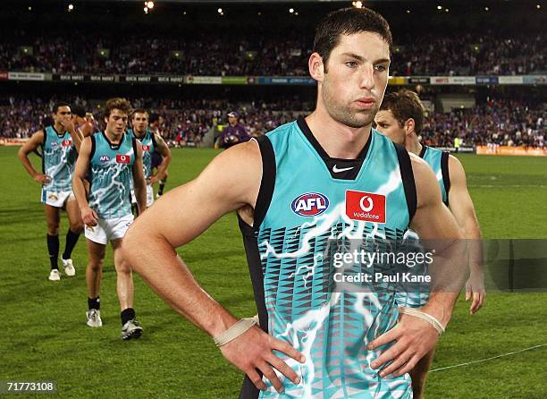 Ryan Willits of the Power leaves the ground after losing the round 22 AFL match between the Fremantle Dockers and the Port Adelaide Power at Subiaco...