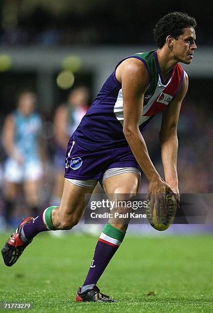 Michael Johnson of the Dockers in action during the round 22 AFL match between the Fremantle Dockers and the Port Adelaide Power at Subiaco Oval on...