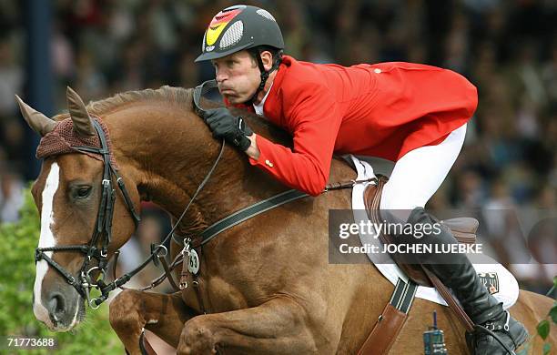 German rider Ludger Beerbaum on "L'Espoir" competes in the Jumping Individual Classification of the World Equestrian Games in Aachen 02 September...