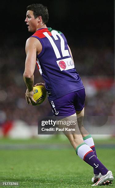 Graham Polak of the Dockers in action during the round 22 AFL match between the Fremantle Dockers and the Port Adelaide Power at Subiaco Oval on...