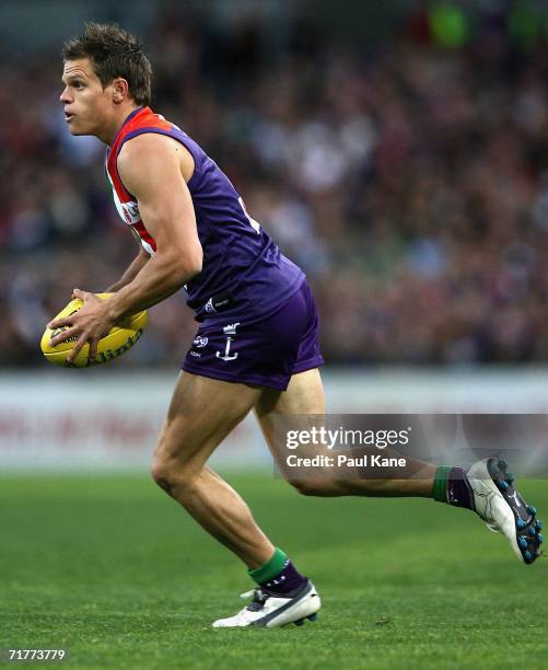 Byron Schammer of the Dockers in action during the round 22 AFL match between the Fremantle Dockers and the Port Adelaide Power at Subiaco Oval on...