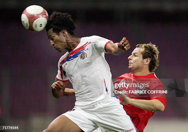 Costa Rican defender Roy Miller vies with Austrian Roman Wallner, during a Euro2008 football practice match 02 September 2006 in Geneva. AFP PHOTO /...