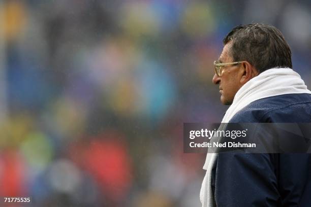 Head coach Joe Paterno of the Penn State Nittany Lions follows the action against the University of Akron Zips at Beaver Stadium on September 2, 2006...