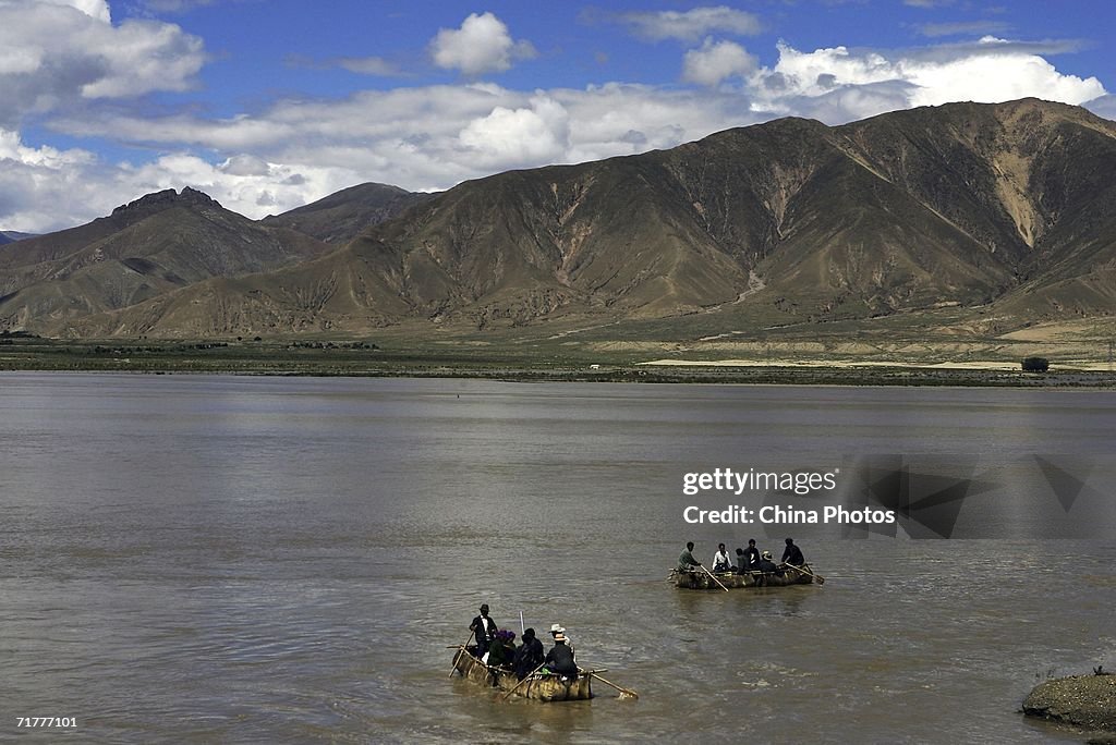 Cowskin Rafts On Brahmaputra River