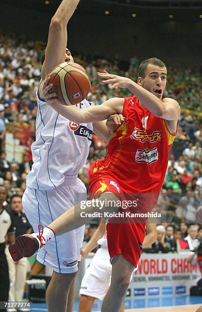 Sergio Rodriguez of Spain shoots against Greece during the 2006 FIBA World Championship Final Round on September 3, 2006 at the Saitama Super Arena...