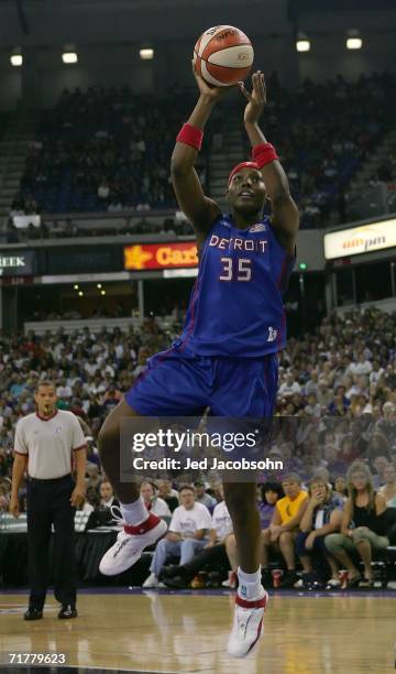 Cheryl Ford of the Detroit Shock attempts a shot against the Sacramento Monarchs during Game 3 of the 2006 WNBA Finals September 3, 2006 at ARCO...