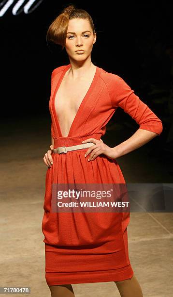 Model parades an outfit by Australian label Dhini during a New Generation show at Australian Fashion Week, in Melbourne 04 September 2006. Designers...