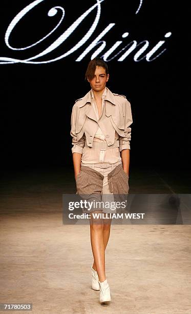 Model parades an outfit by Australian label Dhini during a New Generation show at Australian Fashion Week, in Melbourne 04 September 2006. Designers...