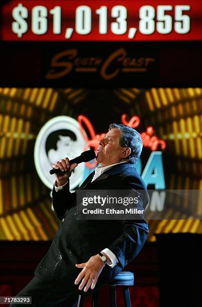 Entertainer Jerry Lewis sings the song "You'll Never Walk Alone" at the end of the 41st annual Labor Day Telethon to benefit the Muscular Dystrophy...