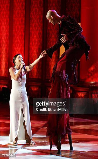 Cast members from Cirque du Soleil's Delirium show perform during the 41st annual Jerry Lewis Labor Day Telethon to benefit the Muscular Dystrophy...