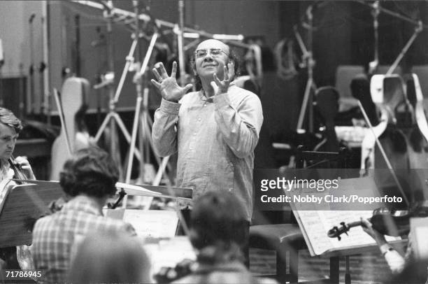 Russian conductor, Gennadi Rozhdestvensky, in rehearsal, circa 1979.