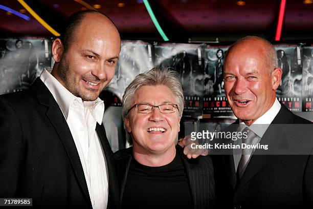 Steve Bastoni, Geoffrey Wright and Gary Sweet attend the premiere of Macbeth at the Village Cinema Jam Factory on September 05, 2006 in Melbourne,...