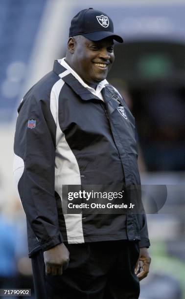 Head Coach Art Shell of the Oakland Raiders watches during the game with the Seattle Seahawks on August 31, 2006 at Qwest Field in Seattle...