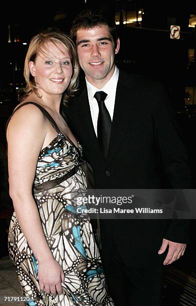 Cameron Smith of the Melbourne Storm and his partner Barb Johnson arrive at the Dally M Awards at Sydney Town Hall September 5, 2006 in Sydney,...