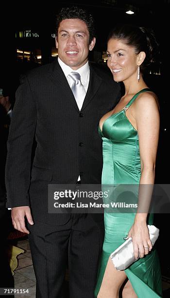 Nathan Cayless of the Parramatta Eels and his partner arrive at the Dally M Awards at Sydney Town Hall September 5, 2006 in Sydney, Australia. The...
