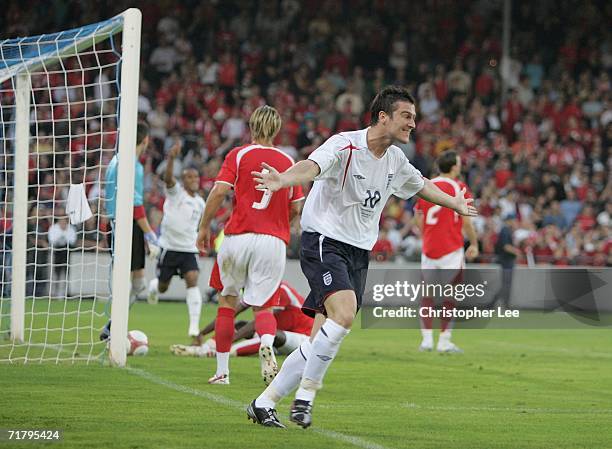 David Nugent of England celebrates scoring their second goal during the UEFA Under European 21s Championship Qualifing Group 8 match between...