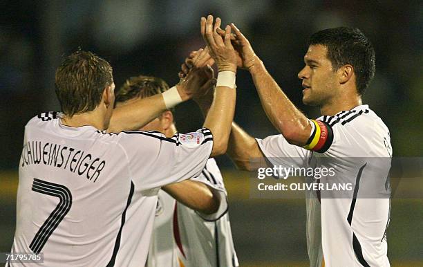 San Marino: Germany's Bastian Schweinsteiger and Michael Ballack celebrate after scoring against San Marino during their Euro 2008 qualifying...