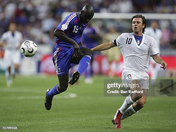 Lilian Thuram of France and Antonio Cassano of Italy during the Group B, Euro 2008 qualifying match between France and Italy at the Stade de France...