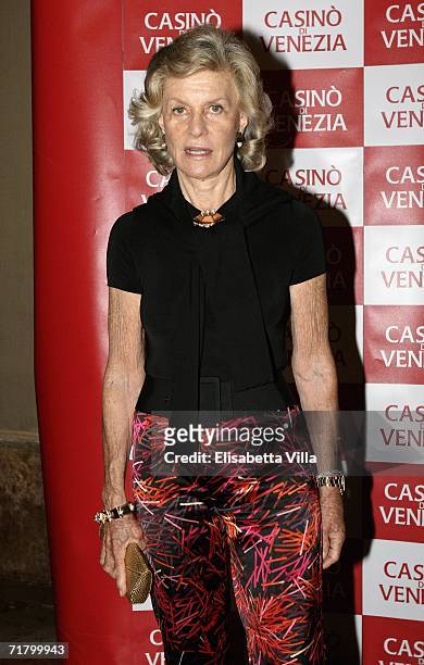 Producer Marina Cicogna arrives at the Casino di Venezia to attend a dinner party promoting the movie 'The Devil Wears Prada' during the eight day of...