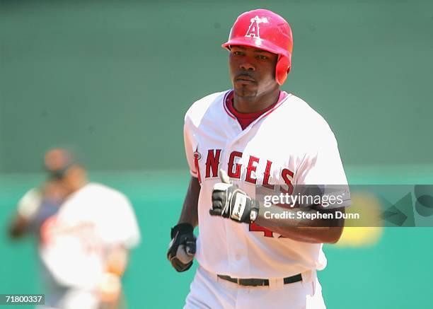 Howie Kendrick of the Los Angeles Angels of Anaheim circles the bases after hitting a home run in the second inning against the Baltimore Orioles on...