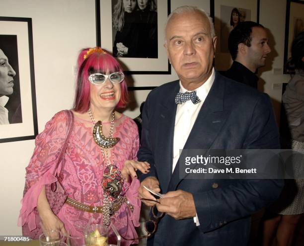 Zandra Rhodes and Manolo Blahnik attend private party hosted by Alexandra Shulman Vogue Editor and Stephen Sunnucks from Gap to celebrate the...