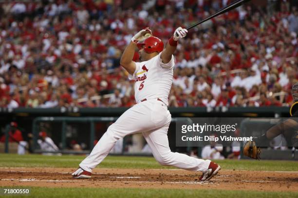 Albert Pujols of the St. Louis Cardinals bats against the Pittsburgh Pirates at Busch Stadium on September 2, 2006 in St. Louis, Missouri. The...
