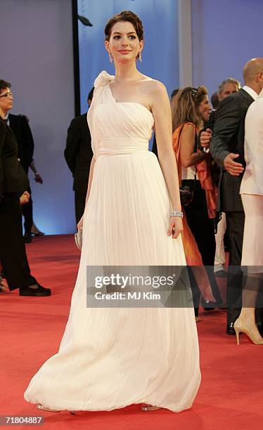 Actress Anne Hathaway attends the premiere of the film 'Devil Wears Prada' during the ninth day of the 63rd Venice Film Festival on September 7, 2006...