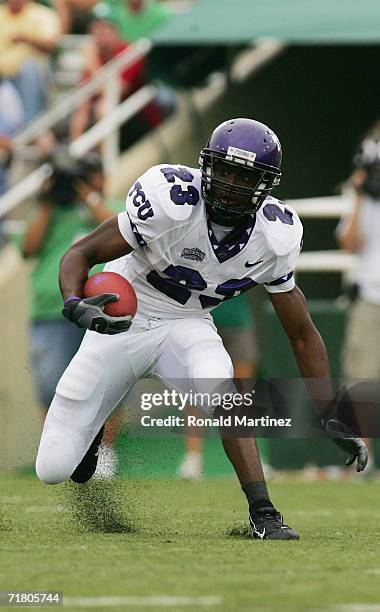 Running back Aaron Brown of the TCU Horned Frogs runs with the ball during the game against the Baylor Bears on September 3, 2006 at Floyd Casey...