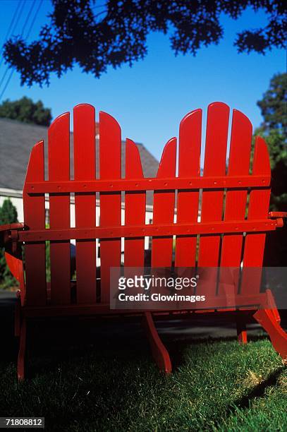 two deck chairs on a lawn, cape cod, massachusetts, usa - adirondack chair closeup stock pictures, royalty-free photos & images