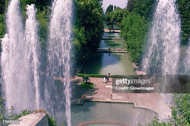 high angle view of fountains in a garden, tivoli gardens, villa d este, rome, italy - tivoli copenhagen stock pictures, royalty-free photos & images