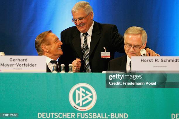 Gerhard Mayer-Vorfelder , president of the German Football Federation talks with Dr. Theo Zwanziger , president of the German Football and Horst R....