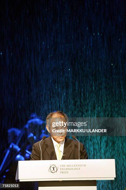 Professor Shuji Nakamura of Japan speaks after being awarded the 2006 Millennium Technology Prize for his invention of new sources of light, 08...