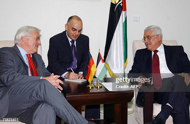 German Foreign Minister Frank-Walter Steinmeier meets with Palestinian leader Mahmud Abbas at the Palestinian authority headquarters in the West Bank...