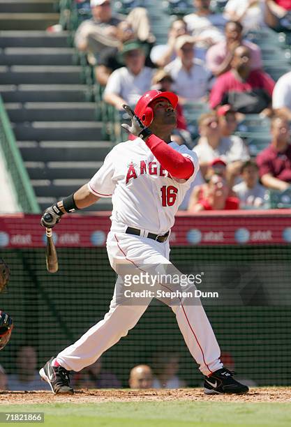 Garrett Anderson of the Los Angeles Angels of Anaheim swings at the pitch during the game against the Baltimore Orioles on September 6, 2006 at Angel...