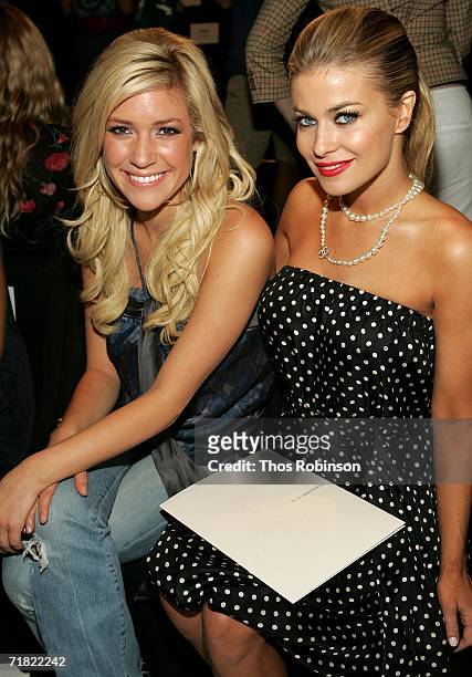 Kristin Cavallari and actress Carmen Electra pose in the front row at BCBG Max Azria Spring 2007 fashion show during Olympus Fashion Week at the Tent...