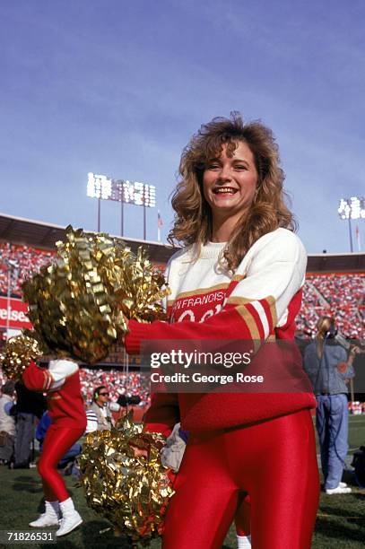 The 49ers Cheerleaders perform during a game between New Orleans Saints and the San Francisco 49ers at Candlestick Park on December 1, 1991 in San...