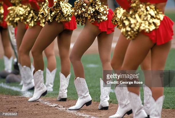 The 49ers Cheerleaders performs during a game between the Atlanta Falcons and the San Francisco 49ers at Candlestick Park on September 10, 1995 in...