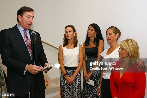 President and COO of Escada USA Lawrence C. DeParis speaks as authors Ann Haynes, Patricia Carrington, Claudia Gerbasi and Julia Collins listen at...