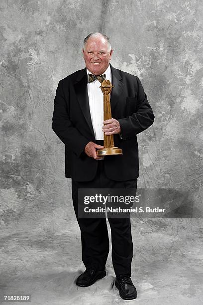 Hall of Fame inductee David Gavitt poses with his trophy after the 2006 Basketball Hall of Fame induction ceremony on September 8, 2006 at the...