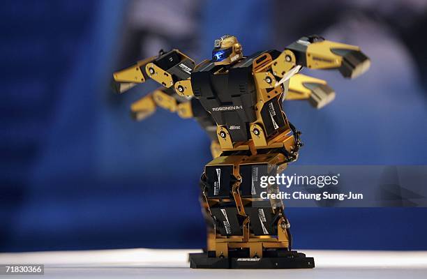 Robonova-I" dances during the "2006 Robot Show" at the Kintex centre on September 9, 2006 in Goyang, South Korea. Robonova-I can sit down, stand on...