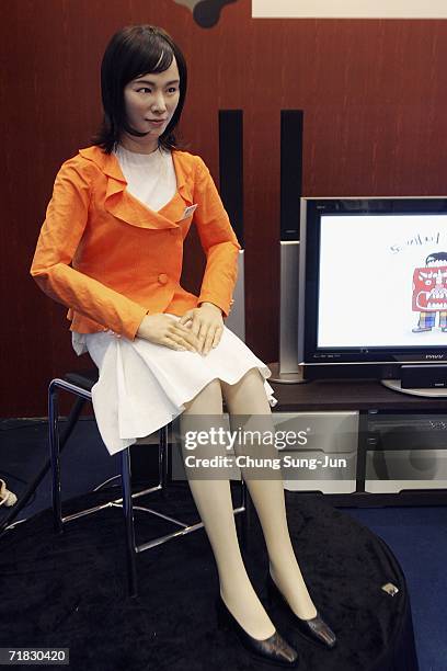 Humanoid robot EveR-1 on display at the "2006 Robot Show" at the Kintex centre on September 9, 2006 in Goyang, South Korea. Robonova-I can sit down,...