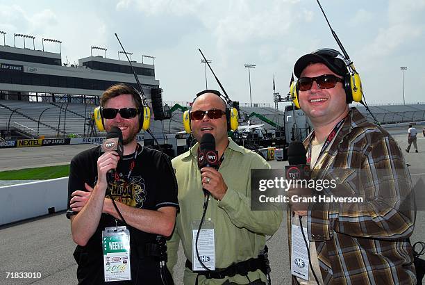 Singers Kevin Hearn,Tyler Stewart, and Steven Page, of the Barenaked Ladies, provide play by play coverage as bandmate Ed Robertson takes a pase lap...