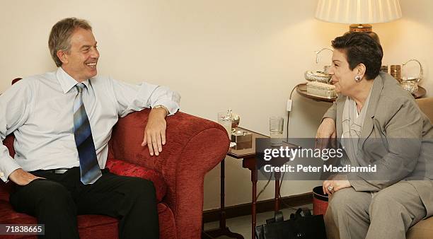 Prime Minister Tony Blair meets with Palestinian leader Hanan Ashrawi September 10, 2006 in Jerusalem, Israel. Mr Blair is on a three day visit to...