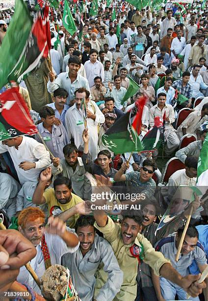 Activists of the Alliance for Restoration of Democracy shout anti-government slogans during a rally in Lahore, 10 September 2006. The ARD along with...